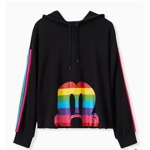 Womens Plus Size 1 Black and Rainbow Disney Mickey Mouse Crop Top
